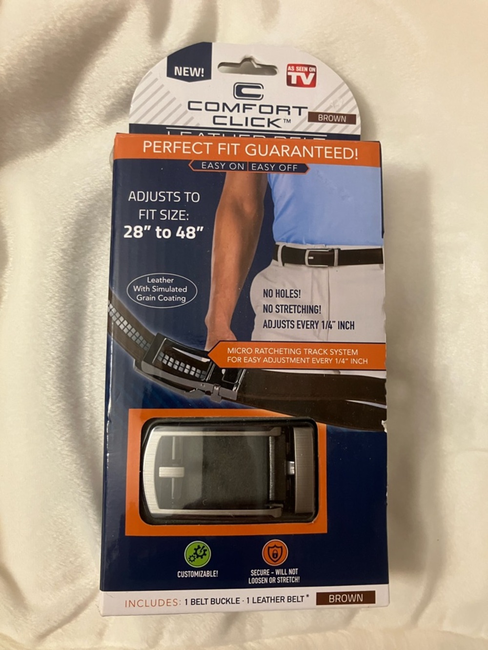 Comfort Click Brown Leather Belt with Ratchet Buckle Size 28-48”